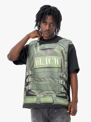 American Street Tactical Vest Print Fake Two-piece Print T-shirt