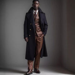 Classic Brown Overcoat with Matching Suit Set - Perfect for Formal and Casual Wear