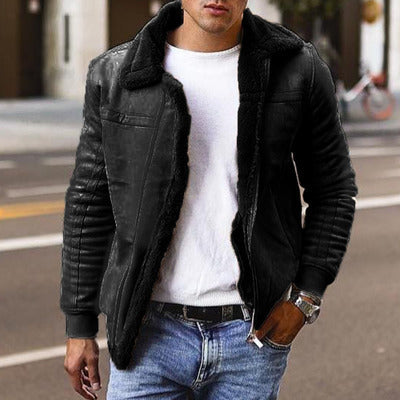 Men's Winter Warm Bomber Jacket With Faux Fur Collar - Stylish And Cozy Outerwear For Cold Weather