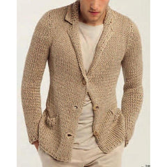 Men's Retro Casual Solid Color Lapel Pocket Cardigan 36244781Y
