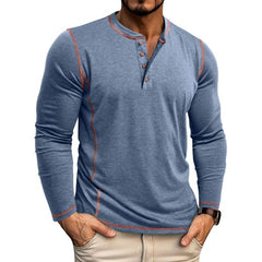 Men's Casual Henley Shirt with Stylish Contrast Stitching
