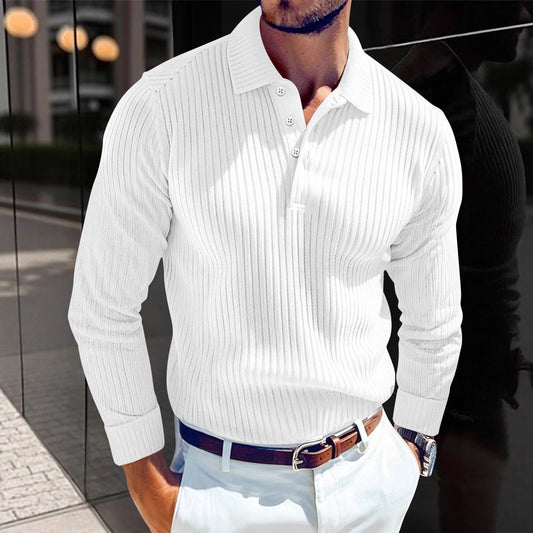 Men's Stylish White Ribbed Polo Shirt for Modern Gentlemen