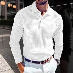 Men's Stylish White Ribbed Polo Shirt for Modern Gentlemen