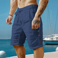 Men's Cotton And Linen Solid Color Button Shorts MTA0360D2X
