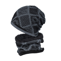 Men's Outdoor Plus Velvet Warm Knitted Hat And Scarf Two-piece Set 26212268F