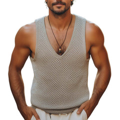 Men's Summer Basic V-neck Mesh Knitted Casual Tank Top MTA0377D2U