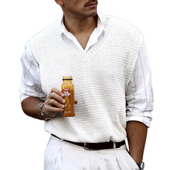 Men's Solid Knit V Neck Sleeveless Tank Top MTA0111D2Z