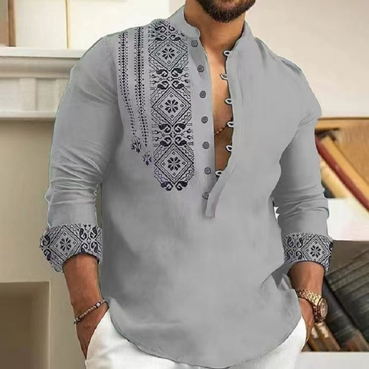 Stylish Embroidered Henley Shirt for Men - Perfect for Casual and Semi-Formal Occasions