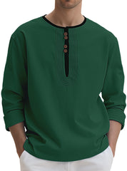Stylish Men's Long Sleeve Henley Shirt With Unique Button Design