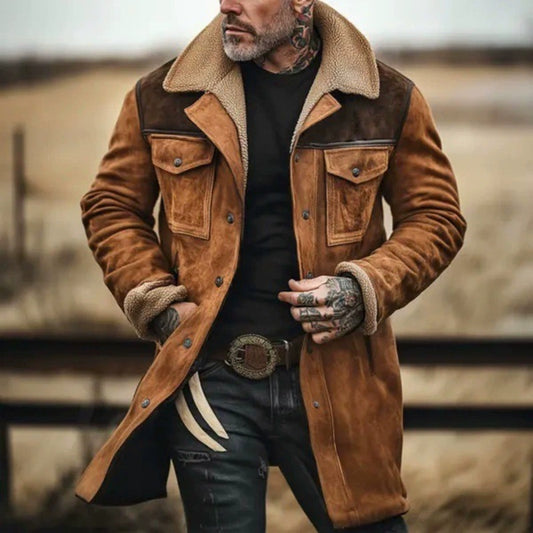 Vintage Style Shearling Collar Jacket for Men - Perfect for Winter Outdoors