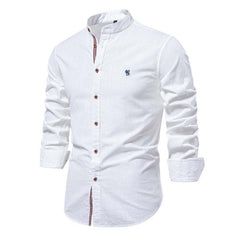 Men's Cotton And Linen Casual Solid Color Long-sleeved Shirt 77932648X