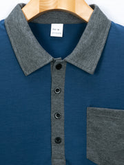 Men's Casual Polo Shirt: Chest Pocket, Collared With Buttons, Color-Block T-Shirt Top