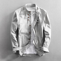 Stylish Mandarin Collar Shirt With Unique Button Design For Men