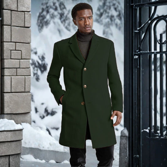Classic Men's Longline Overcoat with Gold Button Accents
