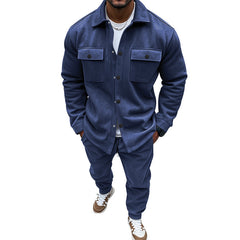 Men's Casual Khaki Jacket and Jogger Set - Stylish and Comfortable Two-Piece Outfit