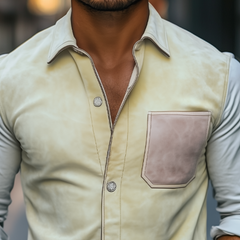 Men's Spring Fashion Casual Slim Suede Splicing Long Sleeve Shirt MTA0317D7K