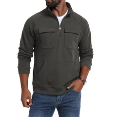 Men's Casual Half-Zip Pullover with Functional Pockets - Perfect for Outdoor Adventures