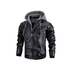 Stylish Hooded Leather Jacket For Men - Perfect For Casual And Outdoor Adventures