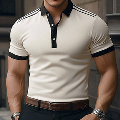 Men's Summer Comfortable Light Khaki Polo Neck Short Sleeve T-Shirt MTA3155C7U
