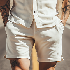 Men's Spring Fashion Casual Suede Short Sleeve Shirt Length To Knee Shorts Set MTA0322D2K