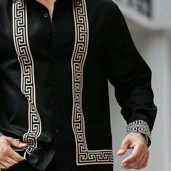 Men's Printed Lapel Long Sleeve Shirt MTA1784C2X