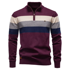 Men's Stylish Half-Zip Sweater with Bold Stripes for Casual Wear