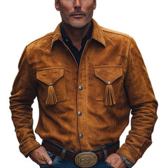 Men's Spring And Autumn Retro Tassel Suede Long Sleeve Shirt MTA2562C2U