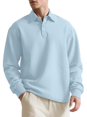 Men's Stylish Long-Sleeve Polo Shirt With Button-Down Collar - Perfect For Casual And Formal Wear