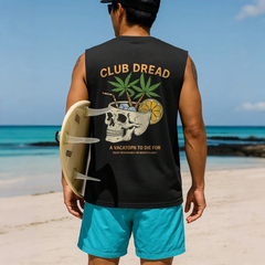 Tropical Skull Graphic Sleeveless T-Shirt for Men - Perfect for Summer Beach Outings