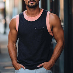 Men's Skin-friendly Cotton Contrast Color Stitching Tank Top MTA2552C4U
