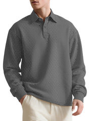 Men's Stylish Long-Sleeve Polo Shirt With Button-Down Collar - Perfect For Casual And Formal Wear
