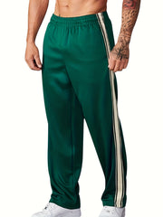 Men's Stylish Green Track Pants with Striped Side Panels