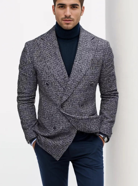 Double-Breasted Houndstooth Blazer For Men - Stylish And Versatile