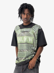 American Street Tactical Vest Print Fake Two-piece Print T-shirt