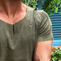 Men's Vintage Cotton Hole Round Neck Short Sleeve T-Shirt MTA2706C4TO