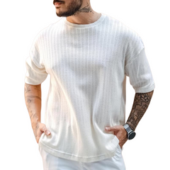Men's Solid Hollow Out Round Neck Short Sleeve T-shirt MTA0143D6Z