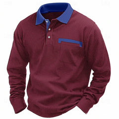 Stylish Long Sleeve Polo Shirt With Contrast Collar For Men