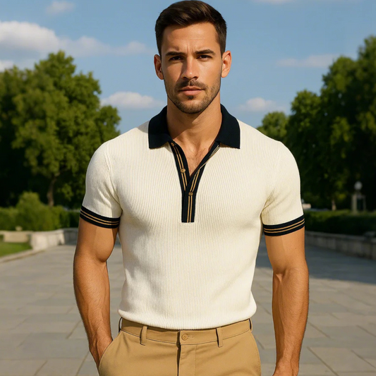 Men's Summer Polo Neck Slim Fit Knit Short Sleeve T-Shirt MTA1961C7U