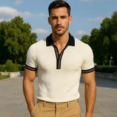 Men's Summer Polo Neck Slim Fit Knit Short Sleeve T-Shirt MTA1961C7U