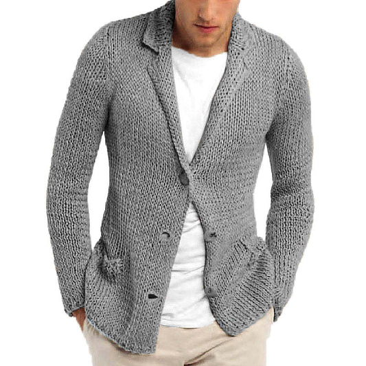 Men's Retro Casual Solid Color Lapel Pocket Cardigan 36244781Y
