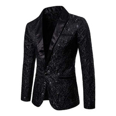 Men's Vintage Jacquard Lapel One Button Blazer 76533871M