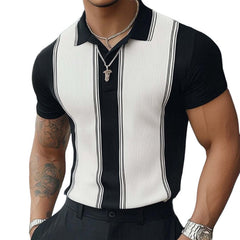 Men's Summer Classic Black And White Knitted Short Sleeve T-Shirt MTA3120C5U