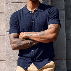 Men's Solid Color Knitted Short Sleeve POLO Shirt MTA0142D9X