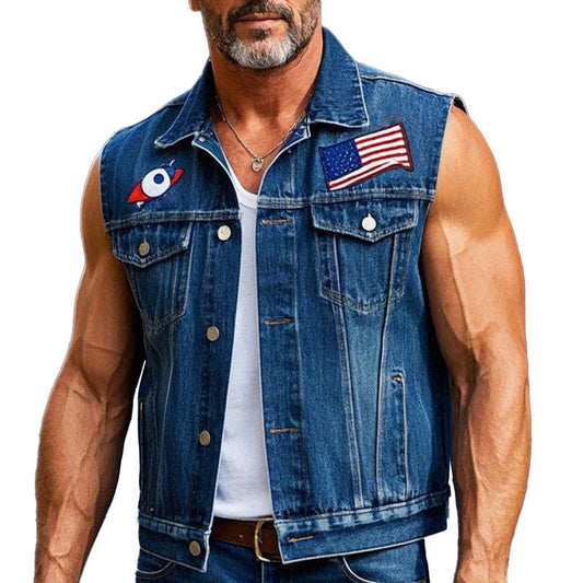 Men's Simple Patch Denim Vest MTA1816C5P