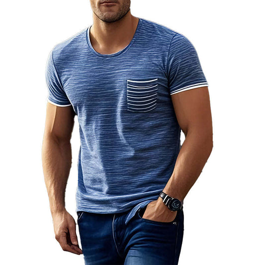 Men's Casual Cotton Blend Round Neck Pocket Short Sleeve T-Shirt MTA2004C2X