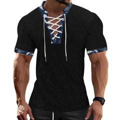 Men's Casual Contrast Color Laced Short Sleeve T-Shirt MTA0110D4X
