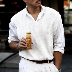 Men's Solid Knit V Neck Sleeveless Tank Top MTA0111D2Z