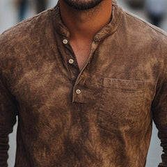 Men's Brown Tie-Dye Button-Down Cotton Long Sleeve T-Shirt MTA2683C1U