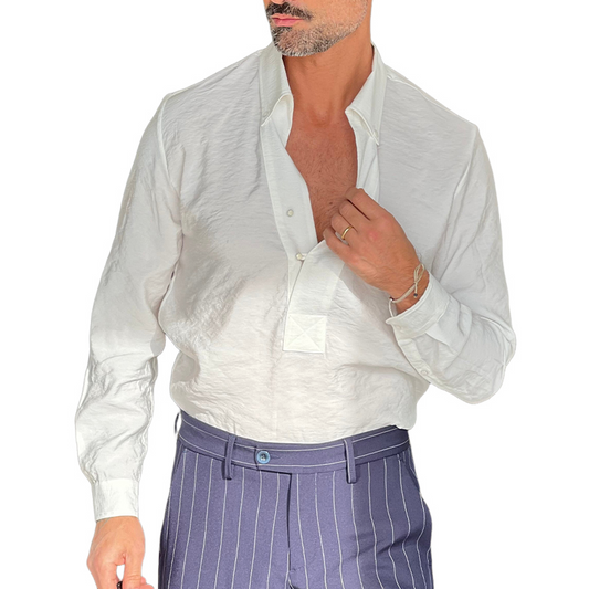 Men's Solid Color Pullover Lapel Long Sleeve Shirt MTA2761C1X