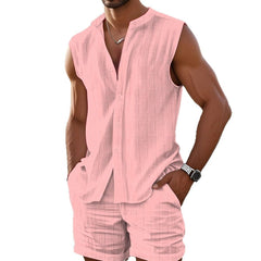 Men's Casual Loose Beach Set - Sleeveless Vest Shirt + Casual Shorts